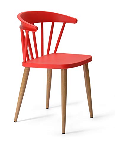 Image of Finch Fox Scandinavian Stylish & Modern Furniture Plastic Living Room Dining Chairs for Cafeteria Seating, Side, Kitchen, Restaurants, Hotels in Red Color (Set of 6)