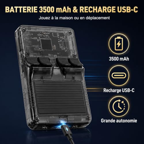 R36S Console de Jeu Rétro Portable avec Écran IPS HD 3,5 Pouces (640×480), Double Joystick, Batterie 3500 mAh et Support (Noir Fumée) – vue 3