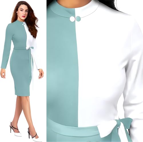 Image of Women Polyester Colour-Block Bodycon Dress, Round Neck and Comfortable Belt