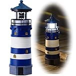 Solar Lighthouse Ornament - 30cm Tall Solar Lighthouse with Rotating Beacon, 360 Degree Rotating Lighthouse Decoration, Best Lighthouse Gifts for Children(Round Blue)
