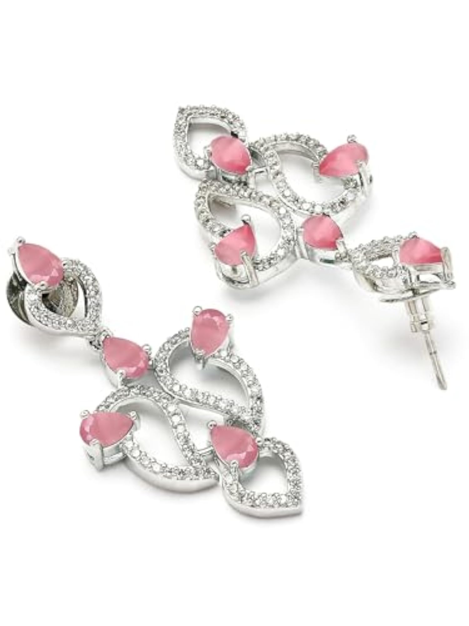 Silver-Plated Leaf Motif American Diamond Jewellery Set