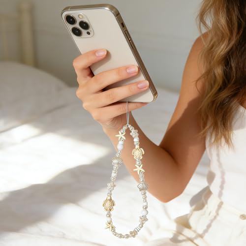 Image of Cute Beaded Camera Wrist Strap for Phone, Digital Camera Charm Lanyard, Pearl Beaded Chain for Bag Keychain Gift
