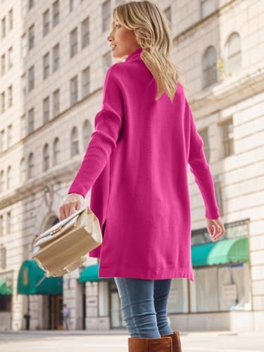 Image of LILLUSORY Women's Turtleneck Oversized Sweaters Long Batwing Sleeve Spilt Hem Tunic Pullover Knit Tops
