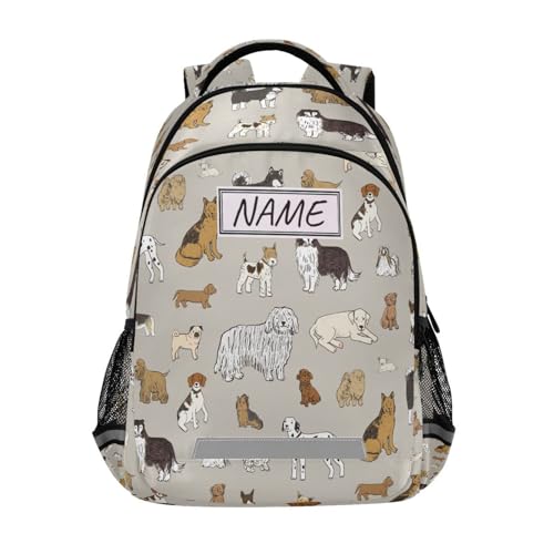 Rucksack mit Hundemotiv, Braun, für Teenager, Jungen, Mädchen, Kinder, personalisierbar, für Reisen, Camping, Fitnessstudio, Wandern, multi