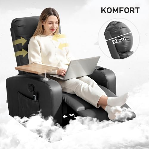 HOMCOM Relaxsessel mit Massagefunktion, Fernsehsessel mit Liegefunktion, Drehbarem Tisch, Massagesessel, Ruhesessel mit Fernbedienung, Feder, Seitentasche und Becherhalter, Mikrofaser, Schwarz – Bild 8