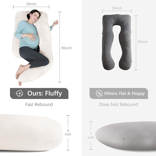 Image of MOON PARK Pregnancy Pillows for Sleeping - U Shaped Full Body Maternity Pillow with Removable Cover - Support for Back, Legs, Belly, HIPS - 65 Inch - Ivory