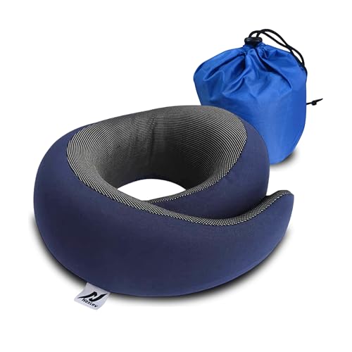 Image of nexlev Travel Neck Pillow | Orthopedic Premium Memory Foam | for Airplane, Car, Train, Office use & Cervical Pain | Machine Washable | 360 Support | Carry Pouch for Storage | NP-06