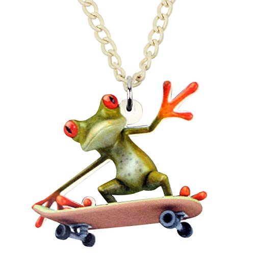 WEVENI Acrylic Skateboard Frog Necklace Golf Boxer Frog Pendant Jewelry Gifts for Women Girls Ladies (Green)