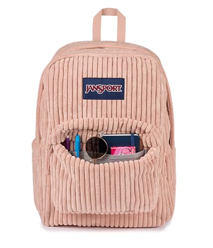 Image of JanSport Superbreak Plus FX Backpack - Work, Travel, or Laptop Bag with Water Bottle Pocket - Surreal Corduroy Misty Rose