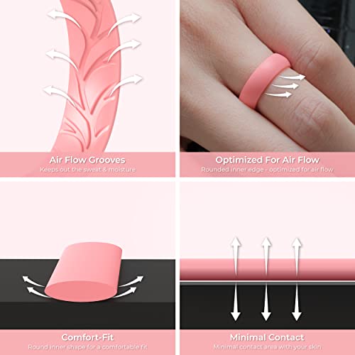 ThunderFit Women Silicone Wedding Bands, Breathable Leaf Cross Pattern Engagement Rings 5.5mm Wide 1.6mm Thick - 1/4 Variety Multipack4
