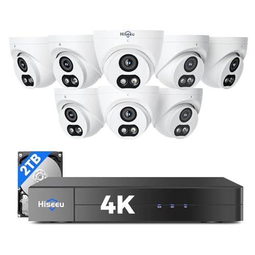 121Wide View+4K HD Hiseeu 4K Security Camera System 8 Pcs 8MP PoE Security Camera Outdoor&Indoor No Monthly Fee Human Vehicle Detect Smart Playback 2TB Hard Drive for Surveillance 7/24 Record