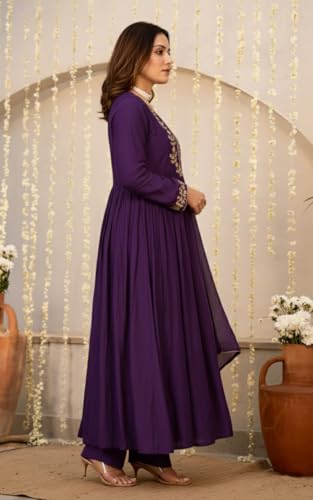 Image of Nermosa Women Embroidery Solid A-Line Kurta and Pant Set with Dupatta