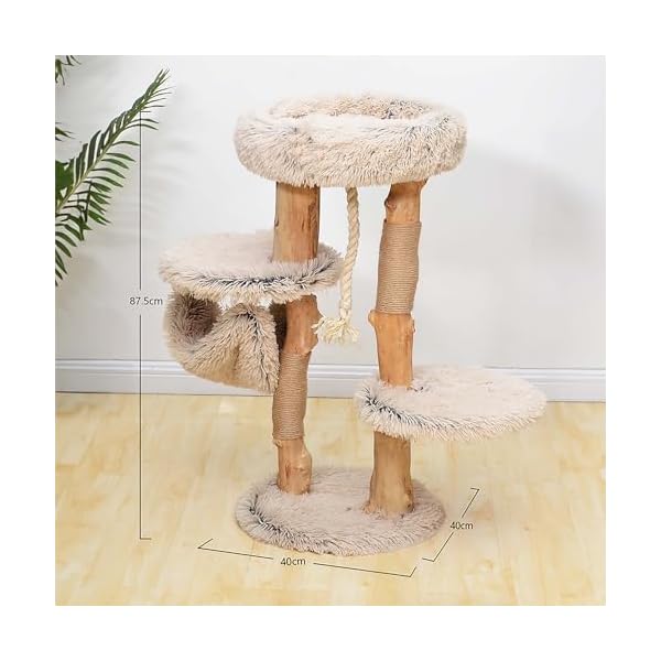 Fudajo Designer-Kratzbaum 87,5 cm mit Plüsch und Birnbaumholz Stamm Katzenkratzbaum mit Hängematte – Bild 6