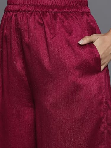 Image of Libas Womens Embellished Silk Blend Straight Kurta With Palazzos and Dupatta
