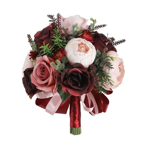 Garisey Artificial Flowers Wedding Bouquets for Bride Artificial Roses Flowers Wedding Decoration for Bridal Shower and Anniversary(Red) Cover