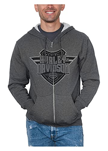 Harley-Davidson Men's Sentinel H-D Zip-Up Cotton-Blend Hoodie, Charcoal Heather