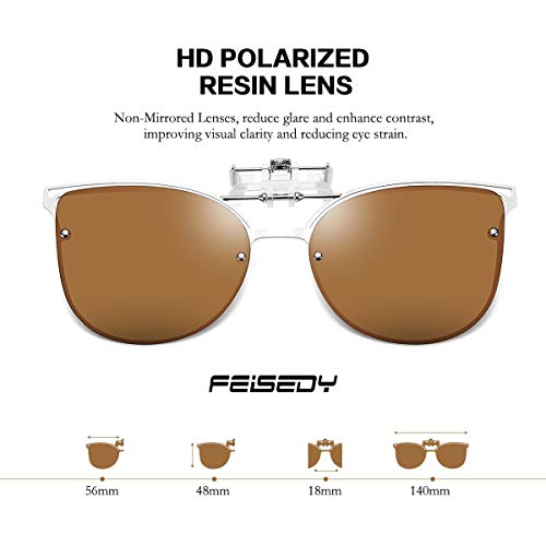 Image of FEISEDY Clip On Polarized Sunglasses Cat Eye Flip for Eyewear Glasses B2436