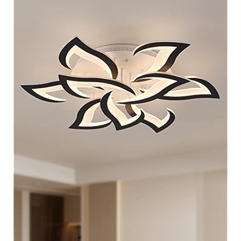 MEIXISUE Ceiling Light Fixture Modern Black LED Flower Light Fixtures Ceiling Mount with Remote Control for Living Room, Bedroom, Kitchen, Dimmable W31.5 Cover