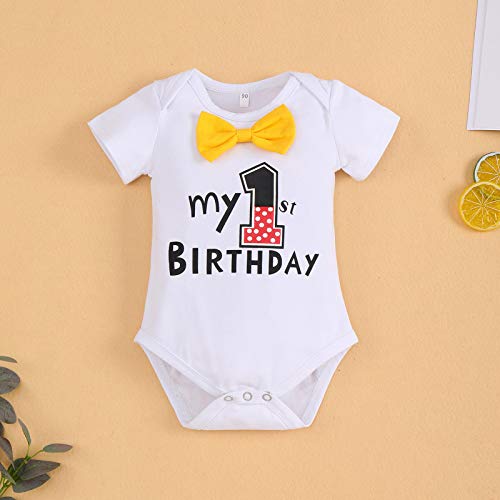 Mouse 1St First Birthday Cake Smash Photo Props Outfit Baby Boy Romper Suspenders Legging Pants Headband Halloween Mouse Themed Party Supplies Gentleman Suits White - My 1St Birthday Long 12-18 Months #TOP1