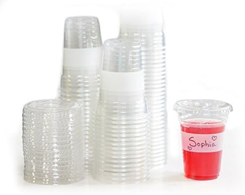 Tovla Clear Plastic 16 oz. Disposable Cups with Lids (100-Count Set) for Smoothies or Iced Coffee Tea, Milk, Juice, Soda, Water | Party Drinkware, Writable Exterior