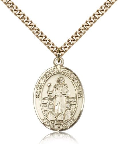St. Bernadine Of Sienna Medals - Gold Plated St. Bernadine Of Sienna Pendant Including 24 Inch Necklace