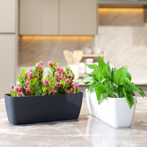 Image of YUCCABE ITALIA SHERA CABI Tray 16 INCH Plastic Flower Tray Pot Unbreakable Rectangular Planter Suitable for Home Garden Seedling Indoor and Outdoor (White, Pack of 6)