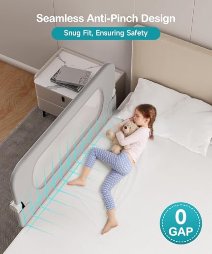 Hiravion Bed Rail for Toddlers– 59 Inch Foldable Baby Bed Rail, Height Adjustable & Safety Toddler Bed Rails for Queen, King, Twin, Full, No-Tool Install (Grey, 59-Inch) — view 6