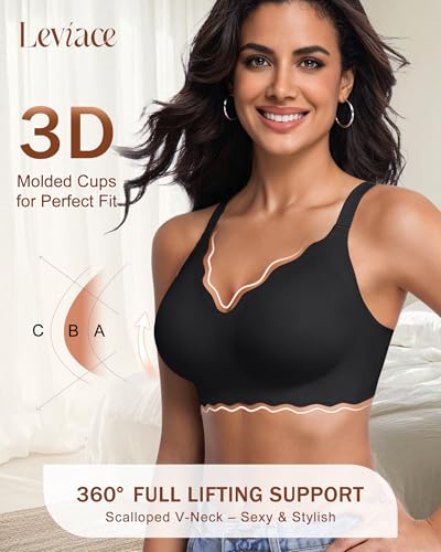 leviace 2 Pack Wireless Jelly Bras for Women with Support, Black/White,XXL — view 3