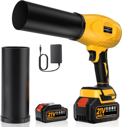 LYMIN Leaf Blower Cordless with Battery and Charger, 21V Compact Handheld Electric Blower 500,000 RPM with Removeable Extended Nozzle, Lightweight Small Blower for Patio, Garages, Dust, Snow Blowing
