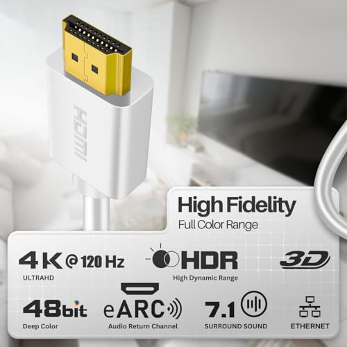 TNP HDMI Angle gauche du câble 90 Degré (15 FT) - Blanc Haute Vitesse HDMI 2.0 Cord, soutiens UHD 4K 60hz 2K 2160p Complet HD 1080p Quad HD 1440p 3D ARC/eARC Ethernet pour Xbox One X/S PS 4 Pro/Slim & HDTV