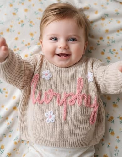 Personalized Baby Sweater with Name Custom Sweater for Newborn Boy Girl Hand-Embroidered Gift for Baby Shower Birthday Xmas.2