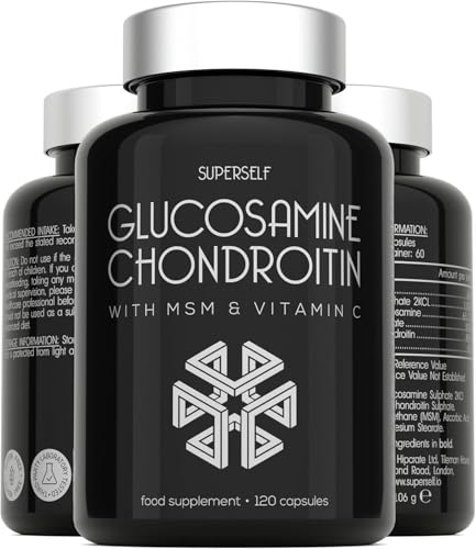 Glucosamina con Condroitina – Sulfato de Glucosamina con Condroitina, MSM y Vitamina C – 120 Cápsulas – 1720 mg Complejo Glucosamina – Suplementos para el Cuidado de las Articulaciones - Alta Potencia