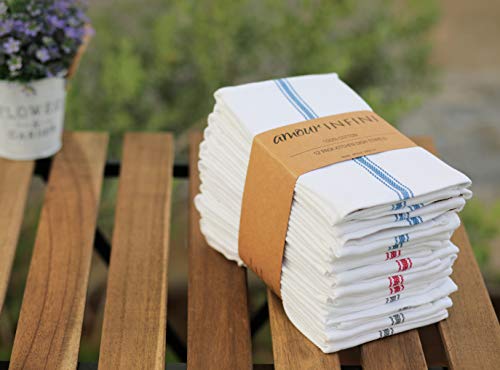 Amour Infini Herringbone Weave Kitchen Towels | Set Of 12 | 28 X 16 Inches | 100% Ring Spun Cotton Dish Towels | Ultra Soft And Absorbent | Perfect For Commercial Use And Bar Towels | Multicolor #TOP5