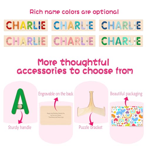 Image of Name Puzzle for Kids Personalized, Baby Easter Basket Stuffers, Montessori Toys for 1 2 Year Old Boy Girl Birthday Easter Gifts, Personalized Alphabet Shape Puzzles for Kids