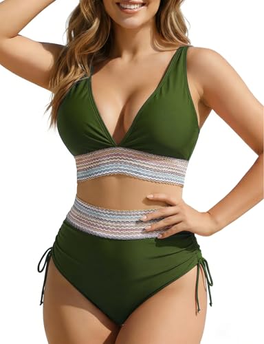 Ensemble bikini taille haute premium en vert contrasté aux finitions soignées