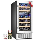 AAOBOSI 28 Bottles Wine Fridge, 15 Inch Dual Zone Wine Cooler with 5 Adjustable Shelves and Safety Lock, Digital Touch Screen, Low Noise...