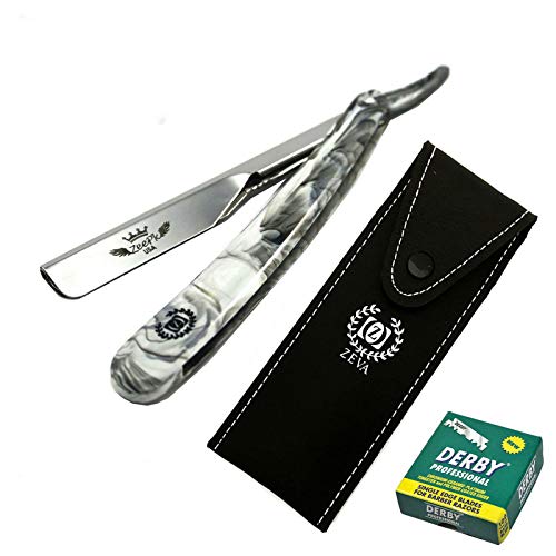 Vintage Cut Throat Barber Salon Shavette Straight Shaving Razor Rasoir, 100 Blades Marble Print