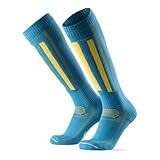 [DANISH ENDURANCE] スキーソックス 冬 靴下 スノーボード ウィンタースポーツ 抗菌防臭 通気性 保温 メンズ レディース 1 or 2組, ブルー/ネオンイエロー, 22.0 cm - 24.5 cm