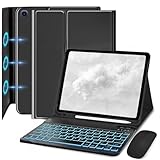 Bxomteng Keyboard Case for Samsung Galaxy Tab A7 Lite 8.7 inch - 7 Color Backlit with S Pencil Holder Keyboard, Slim Folio Case and Mouse (Black)