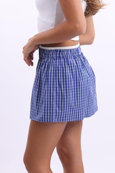 UAURORAO Women Gingham Boxer Skirt Y2k Plaid Checkered Mini Short Skirt E Girls Elastic Waistband Preppy Pencil Skirt3