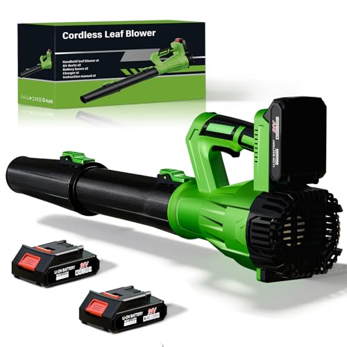 Cordless Leaf Blower 21V, 6-Speed High Power Electric Blower with 6.0Ah Battery, Lightweight Design, 2 Batteries & Fast Charger for Lawn, Patio, Dust and Leaves（Black Green）