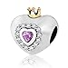 Prinzessin Herz Charms mit Krone, Fit Pandora Valentinstag Armband, 925 Sterling Silber Ich liebe Sie Regal Herz CZ Perlen, Hochzeitstag Geschenk für Tochter/Frau/beste Mutter/Liebhaber