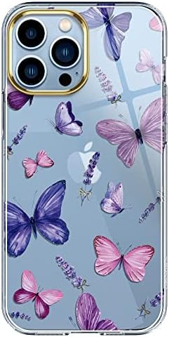 luolnh Compatible with iPhone 13 Pro Max Case with Flower,for Girly Women,Shockproof Clear Floral Pattern Hard Back Cover for iPhone 13 Pro Max 6.7 inch 2021-Blue
