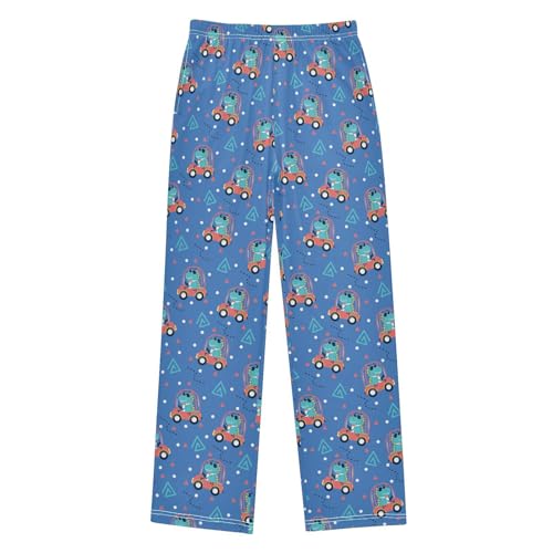 ZZXXB Lovely Dinosaur Riding Boys Long Pants Soft Trousers Elastic Waist Kids Lounge Bottoms with Pockets S-XL