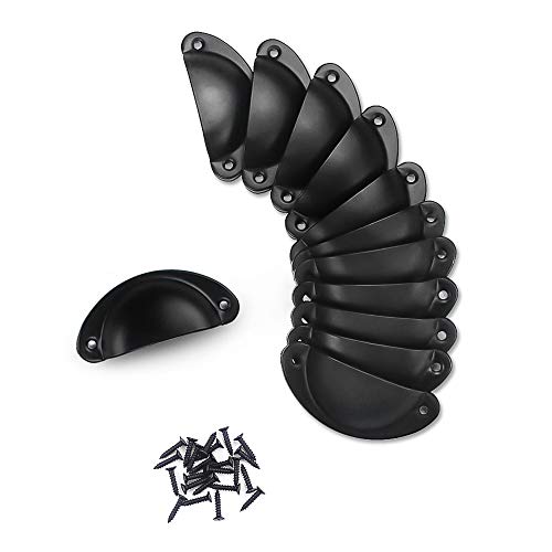 Lucywey LUCY WEI 12 Pcs Cajón Tire Tirador Concha,Pomos con Forma de Carcasa para puertas, cajones, armarios - Negro Manillas Tirador con Tornillos Cover