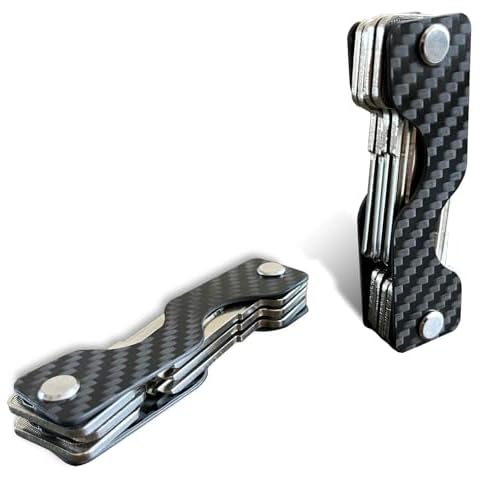 Leeuoe 2 Pack Carbon Fiber Compact Key Holder,Pocket key Chain Organizer(4-14 Keys) Cover