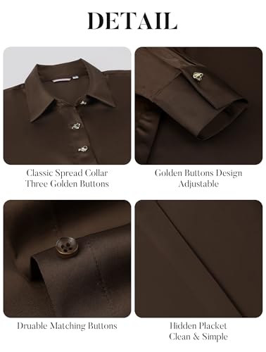 Esabel.C Satin Silk Button Down Shirts for Women Casual Silky Long Sleeve Work Tunic Top4