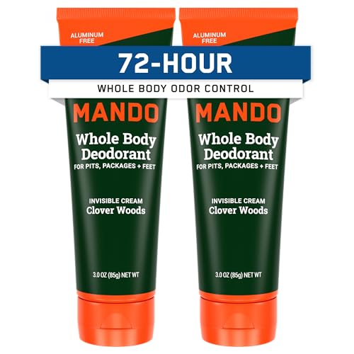 Mando Whole Body Deodorant For Men - Invisible Cream - 72 Hour Odor Control - Aluminum Free, Baking...