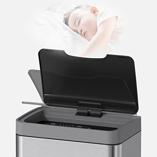 Image of Mbillion 15 Gallon Touchless Motion Sensor Trash Can | Rectangularsilver smart garbage can with lid, automatic touchless design for kitchen, bedroom, home & office use