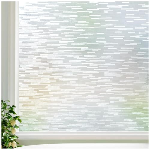 Image of LUTE Window Privacy Film, Frosted Glass Window Film, Linear Frosted | Non-Adhesive Frost Vinyl Glass Door Covering, Static Cling UV Blocking, for Home Office, 17.5 inch x 118.1 inch